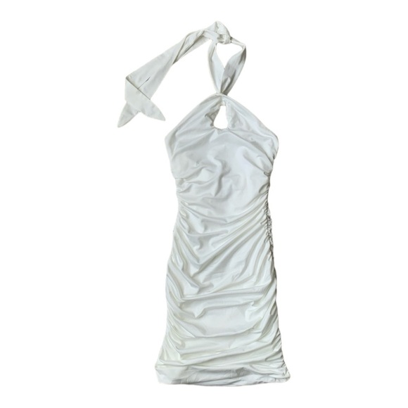 Princess Polly White Halter Neck Ruched Bodycon Mini Dress Size 0 NWT - Picture 5 of 7